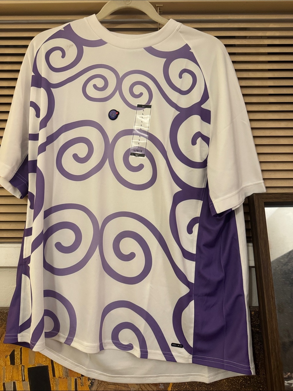 Nike x One Piece White Short-Sleeve Shirt with Purple Swirl Graphic